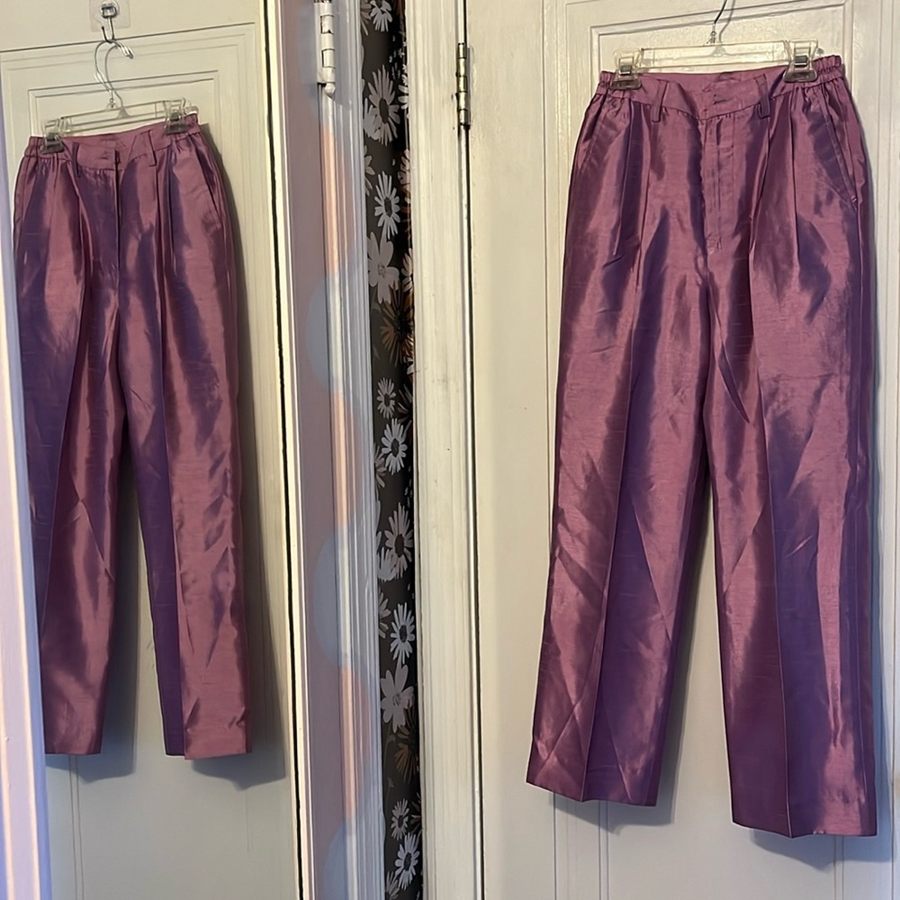 Pink/purple shimmery, pleated,fitted slacks